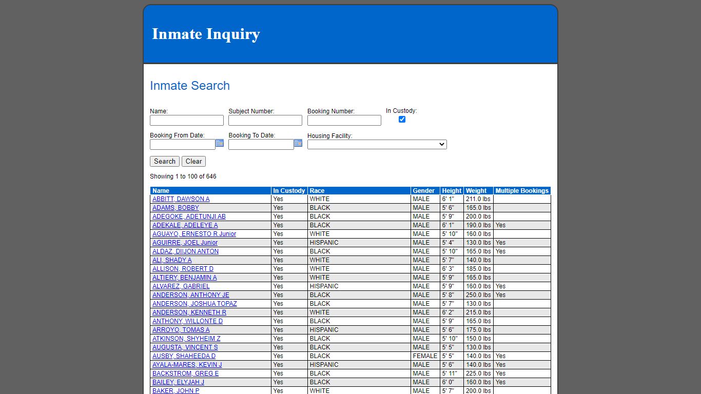 Inmate Search - 66.158.36.230